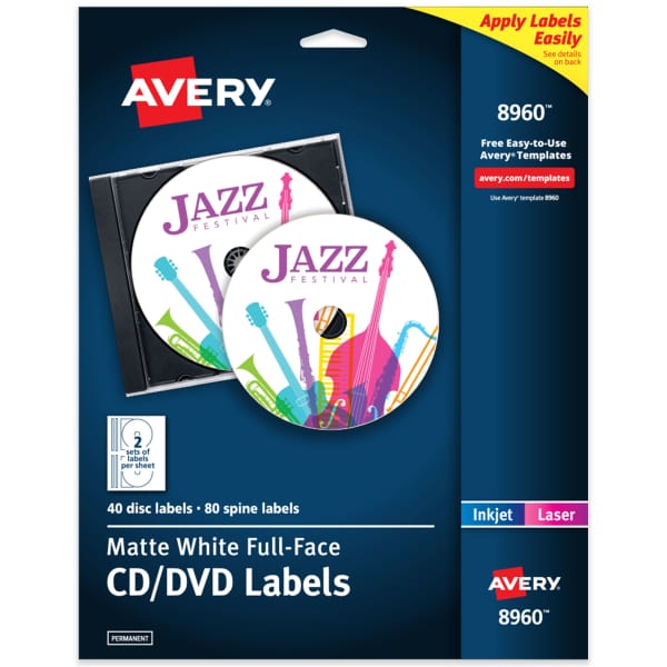 Full-Face CD Labels, 40 CD Labels & 80 Spine Labels